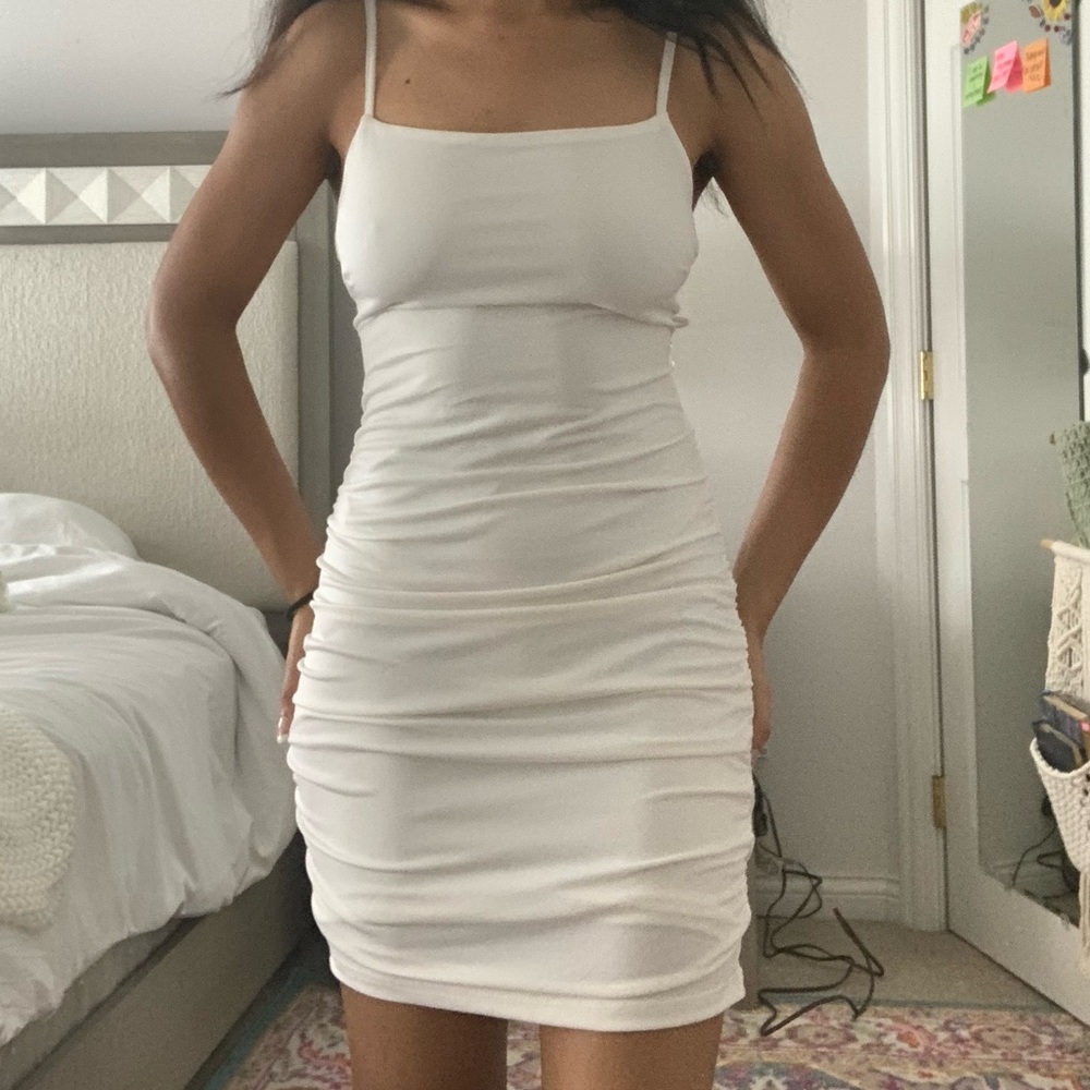 Elegant White Ruched Dress